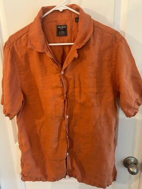 Todd Snyder Orange Linen Short-Sleeve Button-Down Shirt